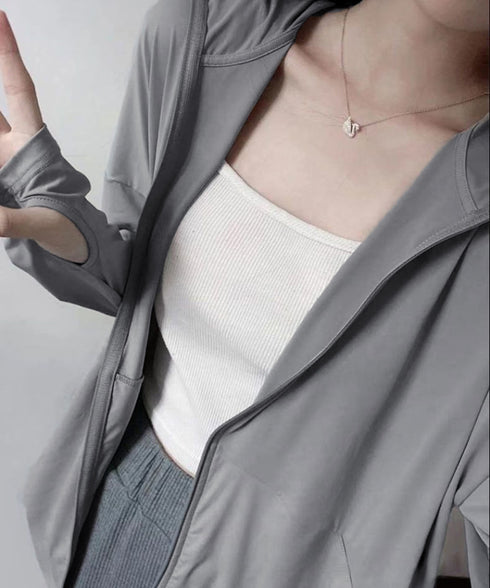 UV対策パーカー 冷感タッチカーディガン フード付き 指穴付きアウター 涼しい オーバーサイズ ジップアップトップス 紫外線対策羽織り 日焼け止めラッシュパーカー 83LIULIUB-001